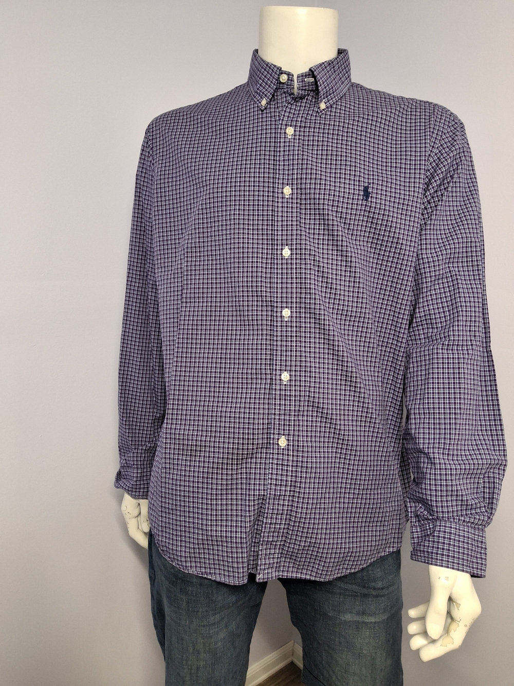 Men's Ralph Lauren Purple & White Checkered Button-Down Shirt Size XL